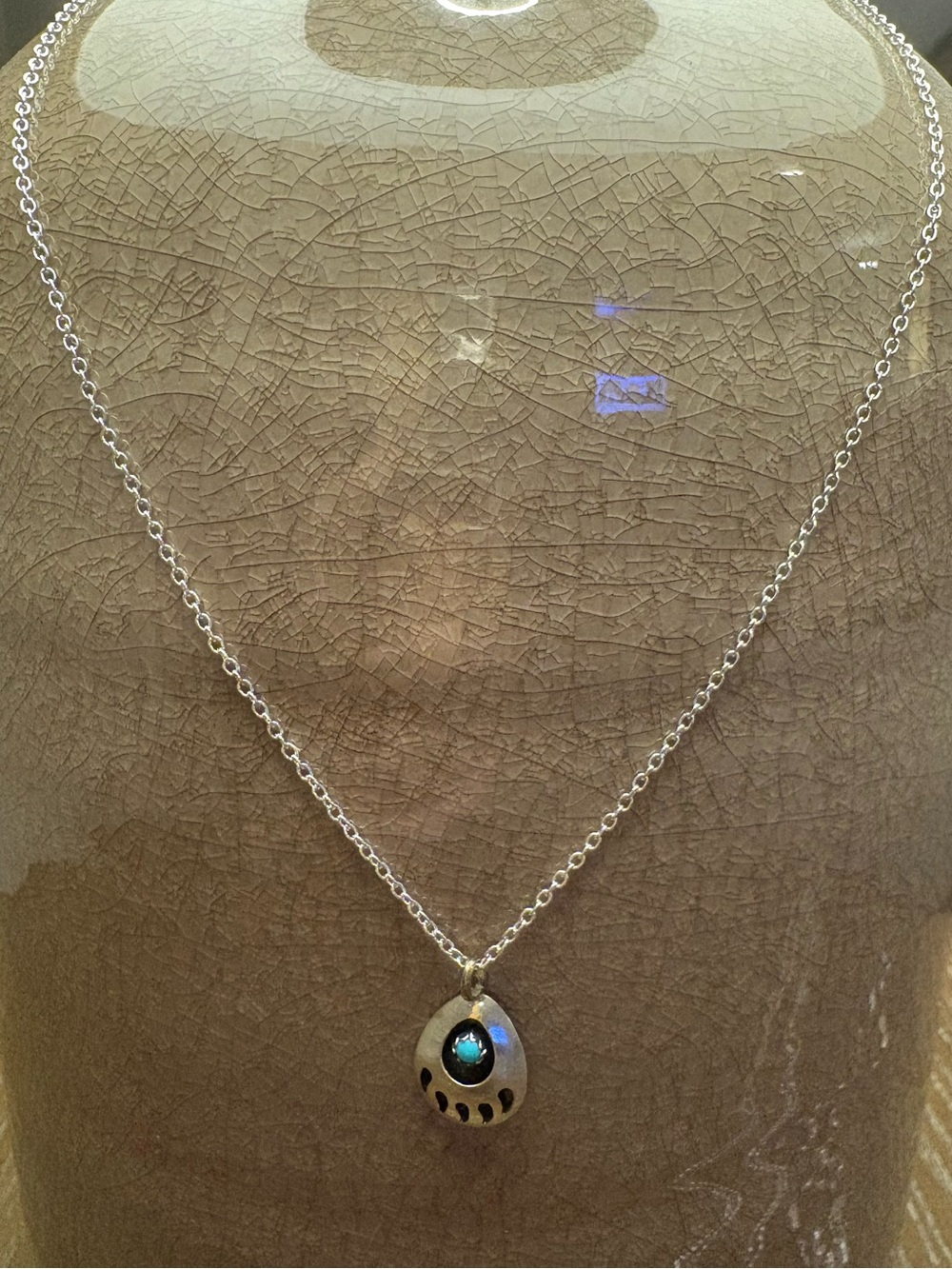 Silver Necklace with Turquoise Bear Paw Pendant